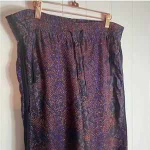 Rebecca Taylor Wide Leg Pants Silk Snake Skin Multi Color Drawstring Purple 0